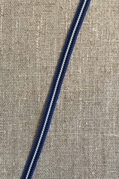 Smalt bånd stribet i blå, sort og hvid, 8 mm.