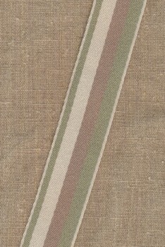 Kraftig gjordbånd 40 mm. stribet i støvet grøn, offwhite, pudderbrun