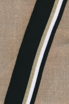 Ribkant stribet i sort, hvid, guld 60 mm x 110 cm.