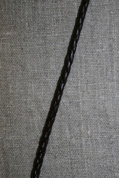 Imiteret flettet lædersnøre 4 mm. mørkebrun