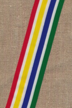 Sportsbånd stribet grøn, blå, gul, rød og hvid 43 mm. 