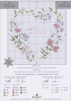 Gratis Broderimønster - Hjerte med blomster og Love