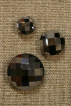 Facet-slebne knapper, sølv 14 mm.