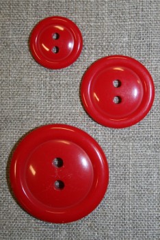 Rød let blank 2-huls knap 15 mm