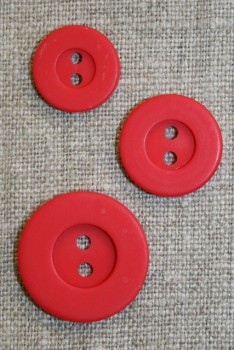 Rød 2-huls knap m/kant 15 mm.