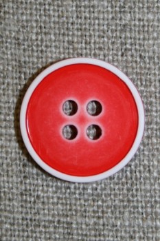 4-huls knap m/hvid kant, rød 18 mm.