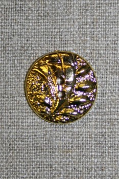 2-huls guld-knap m/bladmønster, 20 mm.