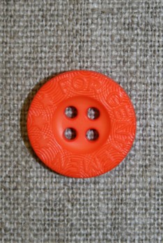 Orange 4-huls knap m/tekst, 18 mm.