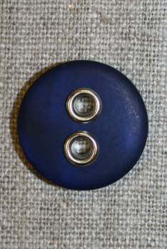Knap m/sølv-huller, mørkeblå 22 mm.