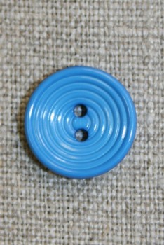 2-huls knap m/cirkler, klar mellem-blå, 15 mm.