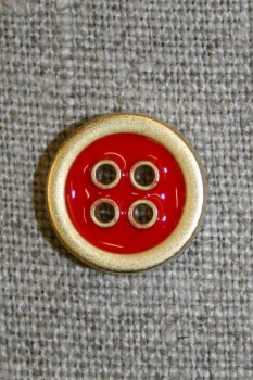 4-huls knap m/guld-kanter, rød 15 mm.