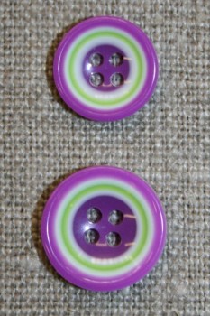 Flerfarvet knap m/cirkler, lilla/lime, 13 mm