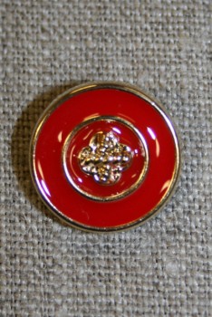 Rød/guld knap, 18 mm.