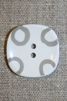 Hvid knap m/grå cirkler, 26 mm.
