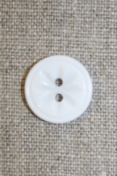 Hvid knap m/blomst, 18 mm.
