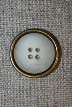 4-huls knap off-white meleret m/guld kant, 22 mm.