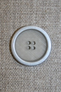4-huls knap klar m/sølv-kant, 22 mm.