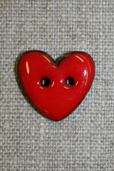 Kokos-knap m/emalje, hjerte rød 20 mm.