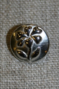 Metal-knap m/blomst, sølv 15 mm.