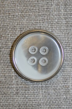 4-huls knap hvid/sølv, 23 mm.