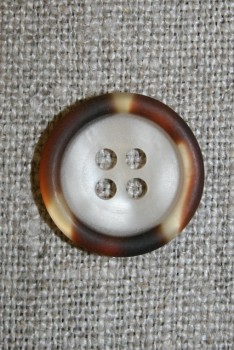 4-huls knap off-white m/brun/gylden kant, 18 mm.