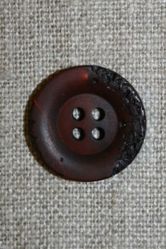 4-huls knap krakeleret mørkebrun, 20 mm.