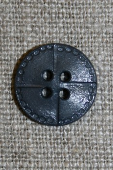 4-huls knap i læder-look, grå 15 mm.
