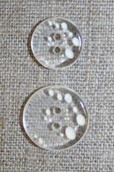 2-huls knap m/prikker klar/hvid i 18 mm