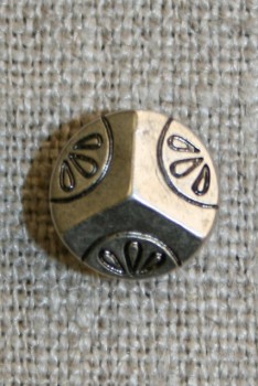 Lille knap 3 delt og mønstret, gl.sølv, 11 mm.