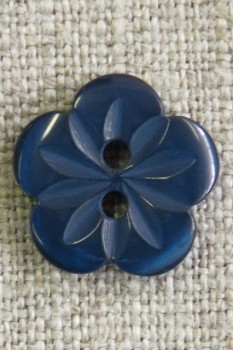 Blomster knap i mørk blå/petrol, 15 mm.