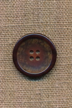 4-huls knap brun meleret med brun kant, 23 mm.