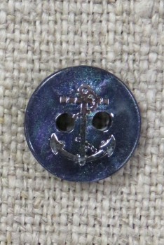 Knap med sølv anker i marine, 11 mm.