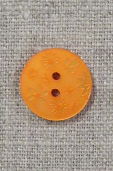 Knap med blomster i orange, 15 mm.