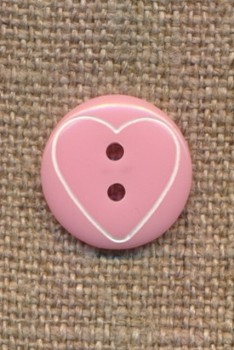 Knap med hjerte i lyserød, 15 mm.
