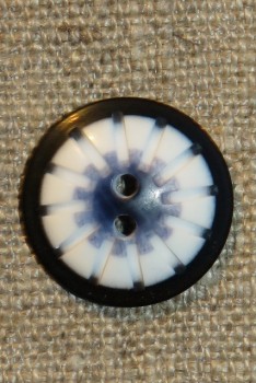 2-huls knap mønstret i hvid sort denim 20 mm.