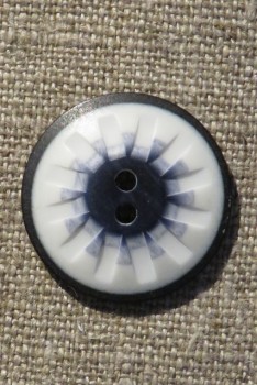 2-huls knap mønstret i hvid sort denim 25 mm.