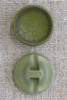 Rund knap krakeleret i oliven, 25 mm.