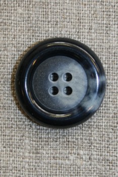 Blå meleret 4-huls knap, 25 mm.