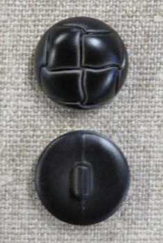 Plast knap i sort læderlook, 20 mm.