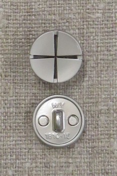 Knap i mat sølv med kryds - 15 mm.