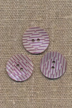 Perlemorsknap stribet med rude i offwhite og pink 18 mm.