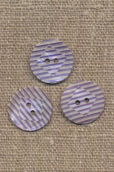 Perlemorsknap stribet med rude i offwhite og lyselilla 18 mm.