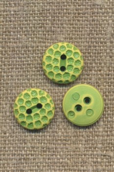 Knap med prikker i lime og grøn, 12 mm.