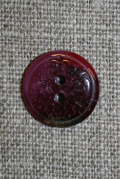 Vinrød 2-huls knap, 15 mm.