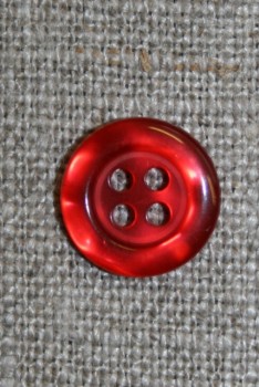 Rød blank 4-huls knap, 12 mm.