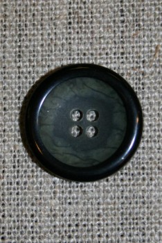 Grå/grøn meleret knap m/sort kant 20 mm.