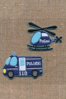 2 Strygemærke med politi bil og helikopter
