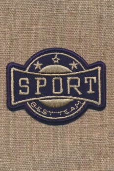 Motiv med teksten Sport i marine og beige