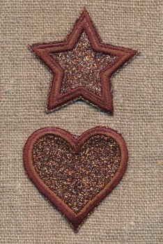 2 Motiver med hjerte og stjerne i glimmer i brun-kobber
