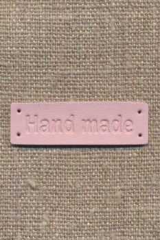 Motiv - Label i læderlook firkantet "Handemade" i rosa